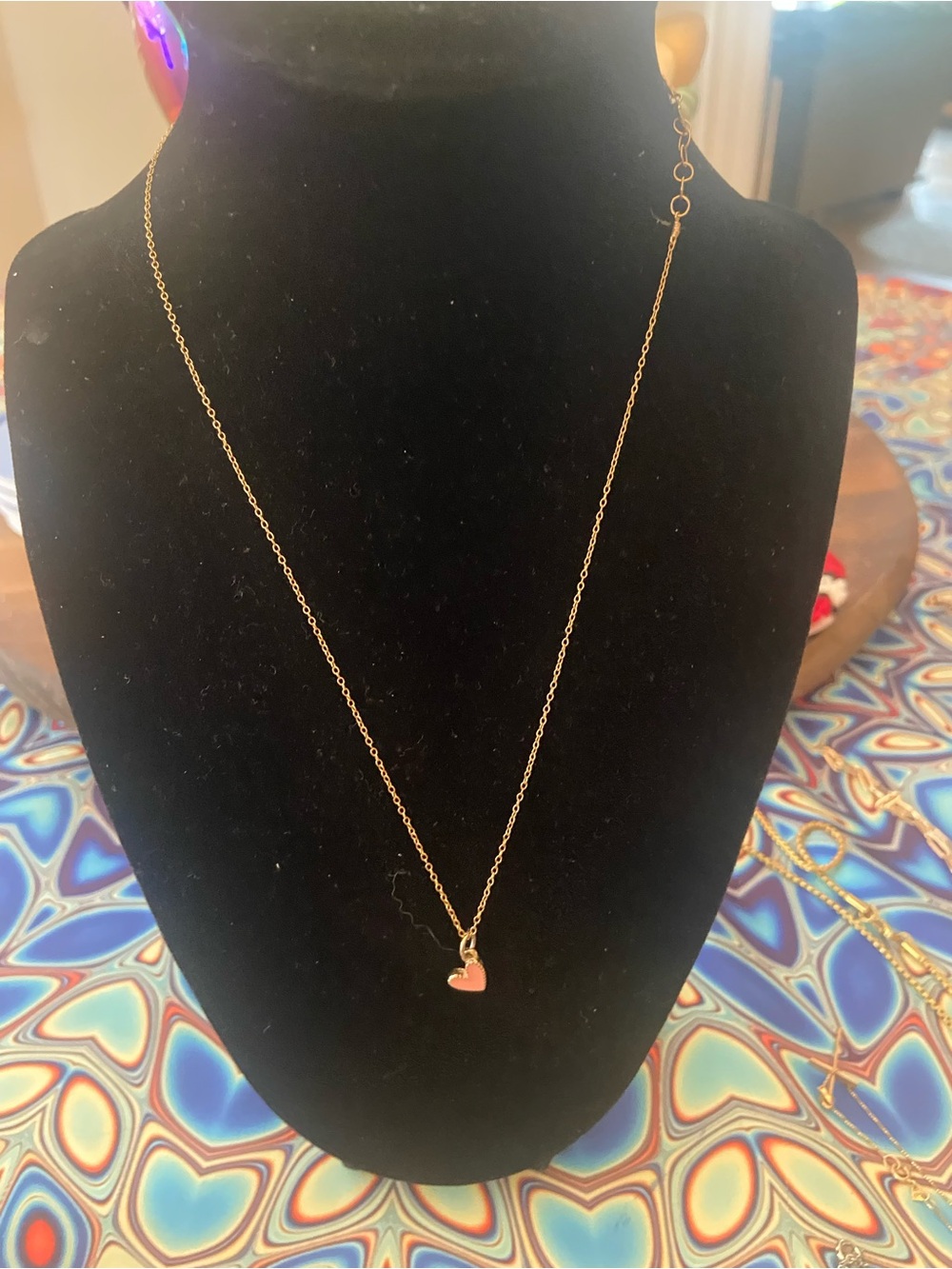 Gold Chain Necklace with Pink Heart Pendant - Women Jewelry